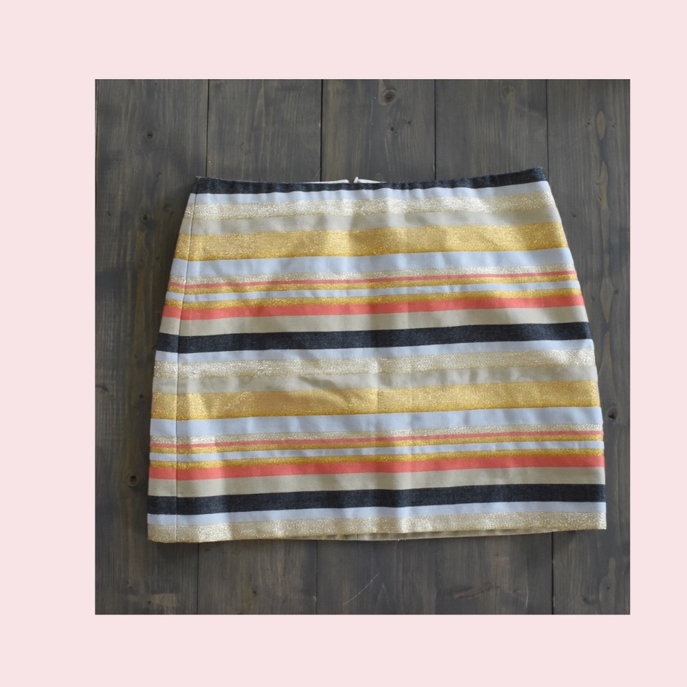 BNWT J. Crew Coral and Gold shimmer mini skirt